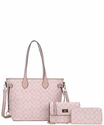 3in1 Oval Monogram Handbag Wallet Set FT-8091-S PINK